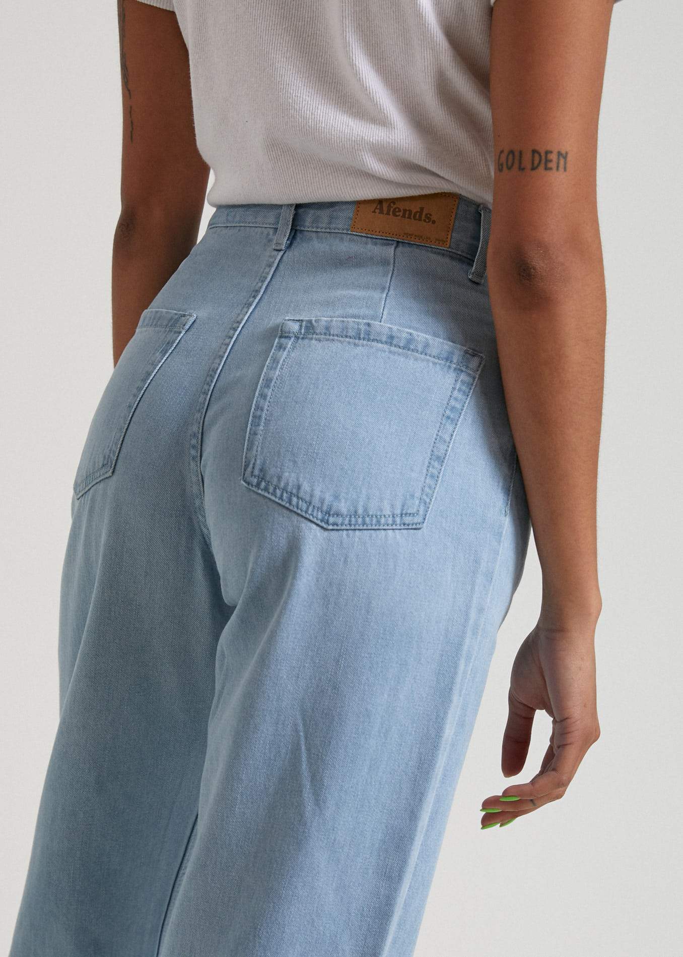 Afends Shelby  - Hemp Denim High Waist Wide Leg Jeans - Indigo Rinse Stone blue