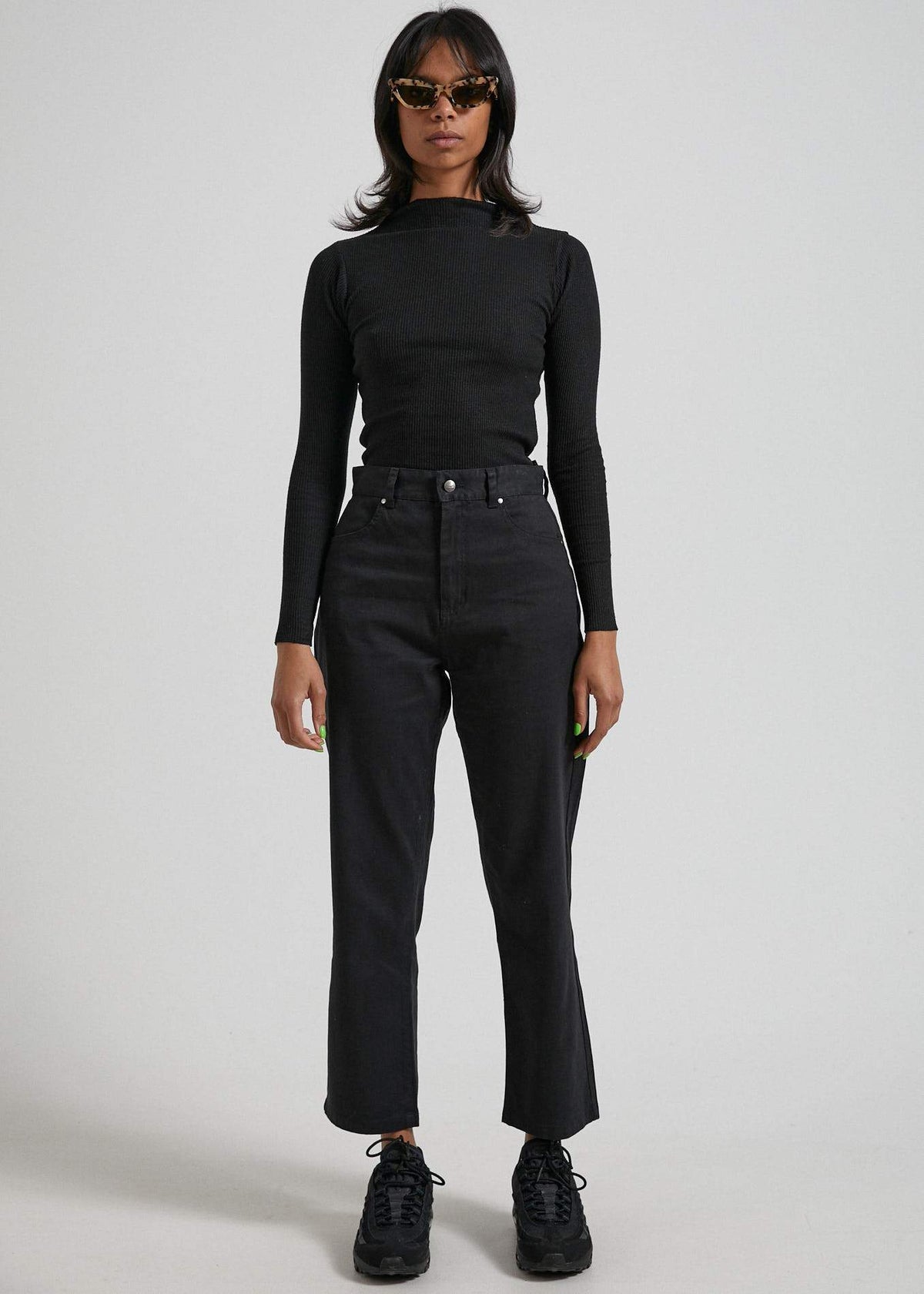 Afends Shelby  - Hemp Twill High Waist Wide Leg Pant - Off White Black