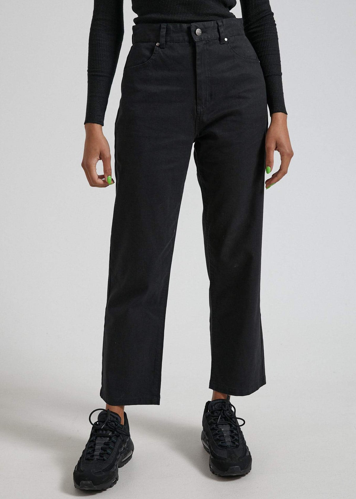 Afends Shelby  - Hemp Twill High Waist Wide Leg Pant - Off White Black