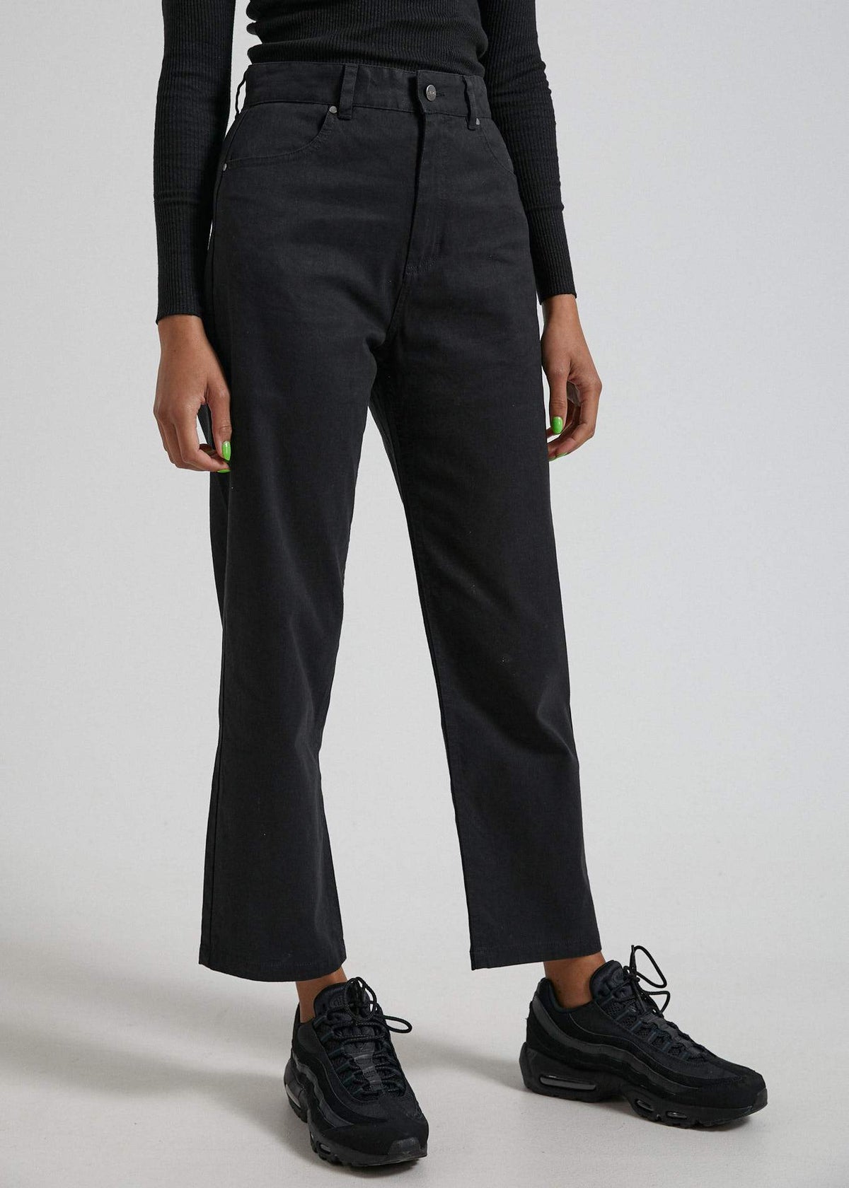 Afends Shelby  - Hemp Twill High Waist Wide Leg Pant - Off White Black