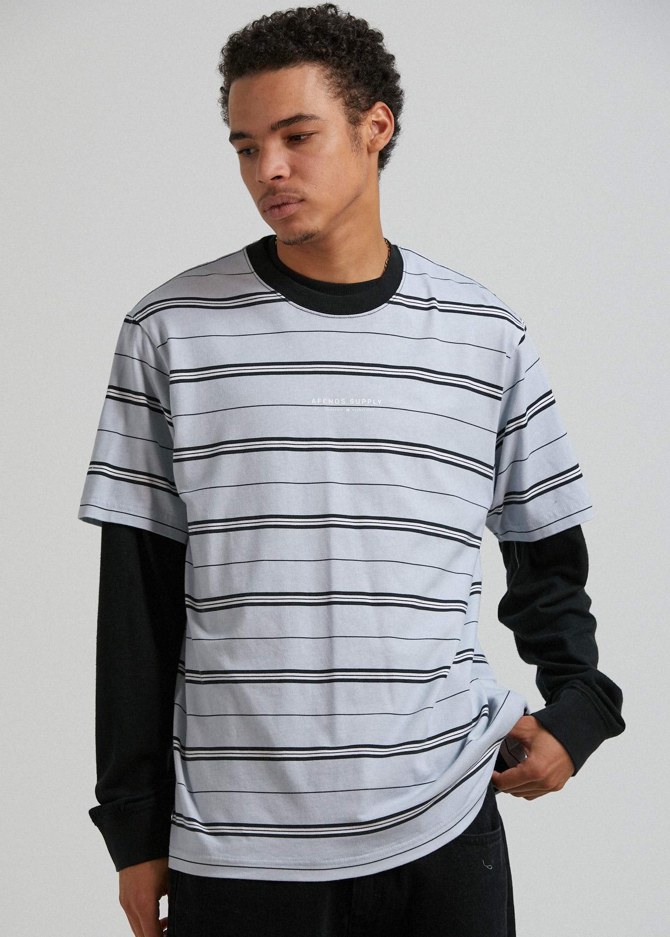 Afends Transit   - Recycled Stripe Retro Fit T-Shirt - Glacier Glacier