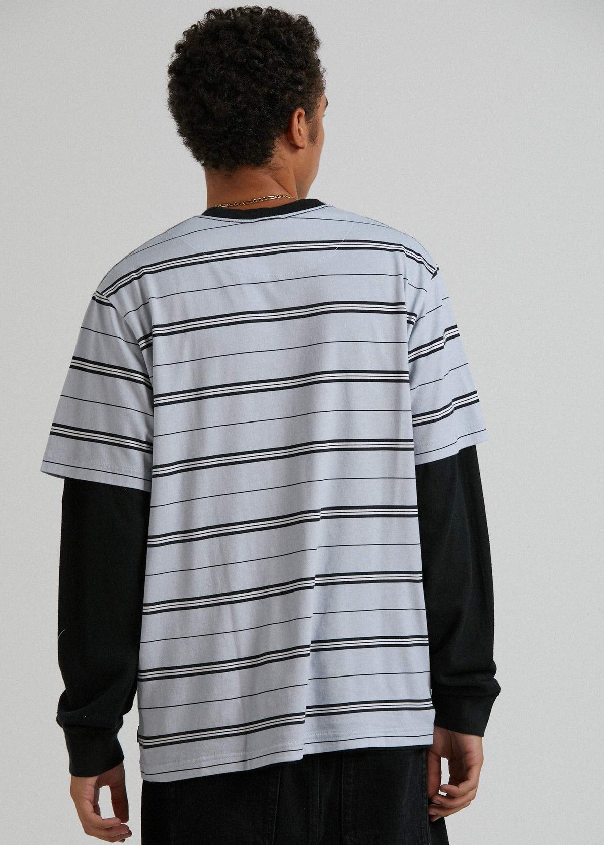 Afends Transit   - Recycled Stripe Retro Fit T-Shirt - Glacier Glacier