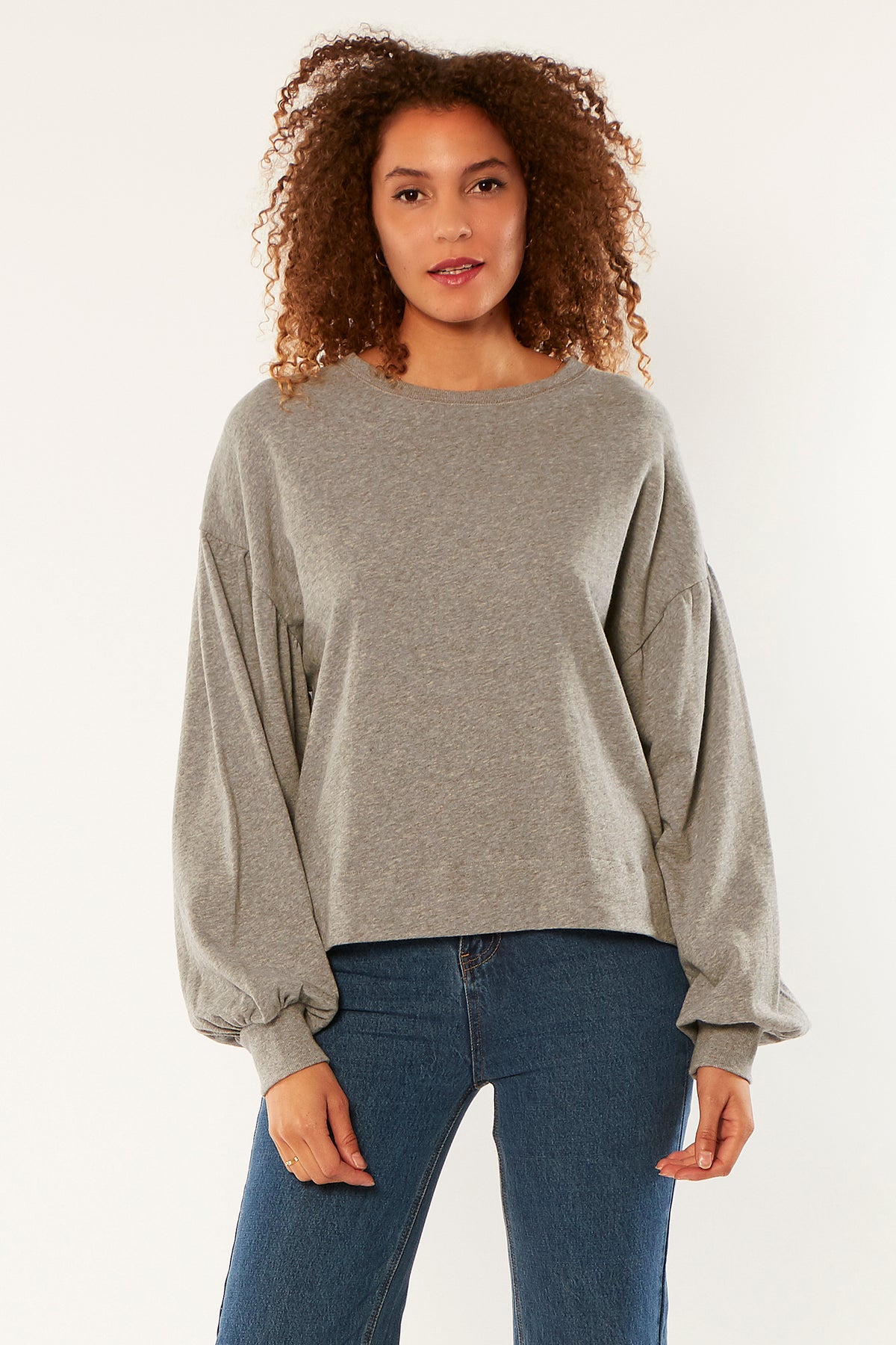 Amuse Society CAMILA LONG SLEEVE KNIT FLEECE TOP Grey heather