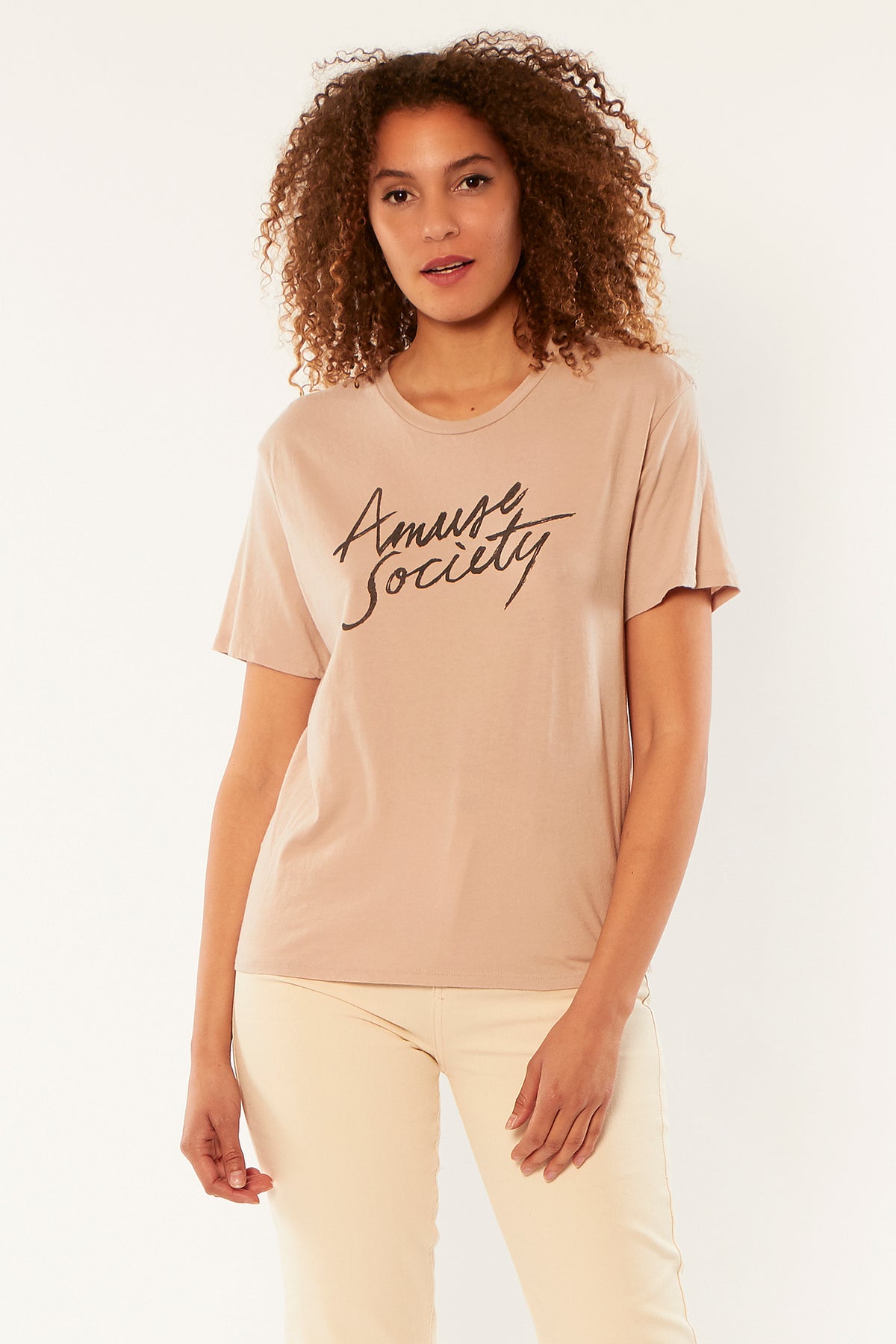 Amuse Society SCRIPT SHORT SLEEVE KNIT TEE Mushroom