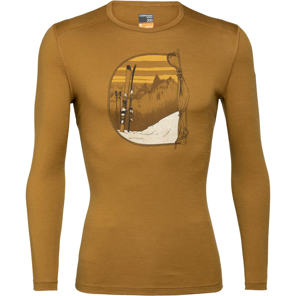 Icebreaker Mens 200 Oasis Mt Blanc Rise Long Sleeve Crewe Thermal Top Curry