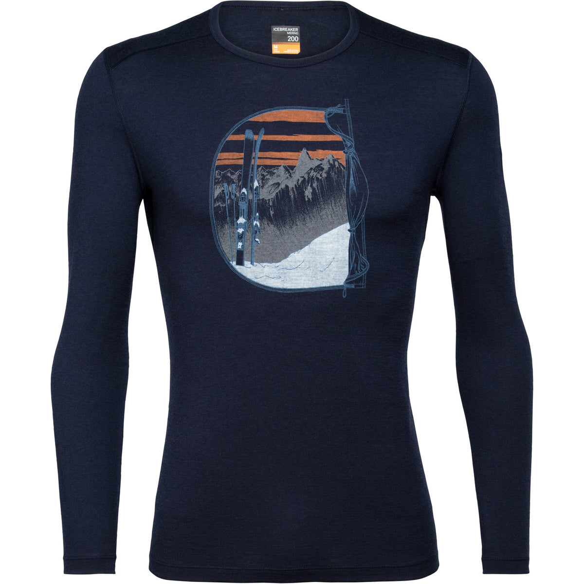 Icebreaker Mens 200 Oasis Mt Blanc Rise Long Sleeve Crewe Thermal Top Midnight Navy