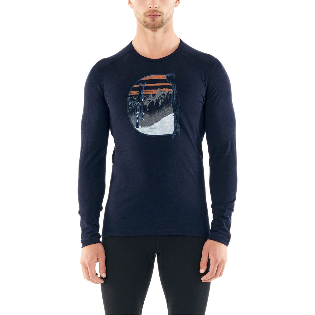 Icebreaker Mens 200 Oasis Mt Blanc Rise Long Sleeve Crewe Thermal Top Midnight Navy