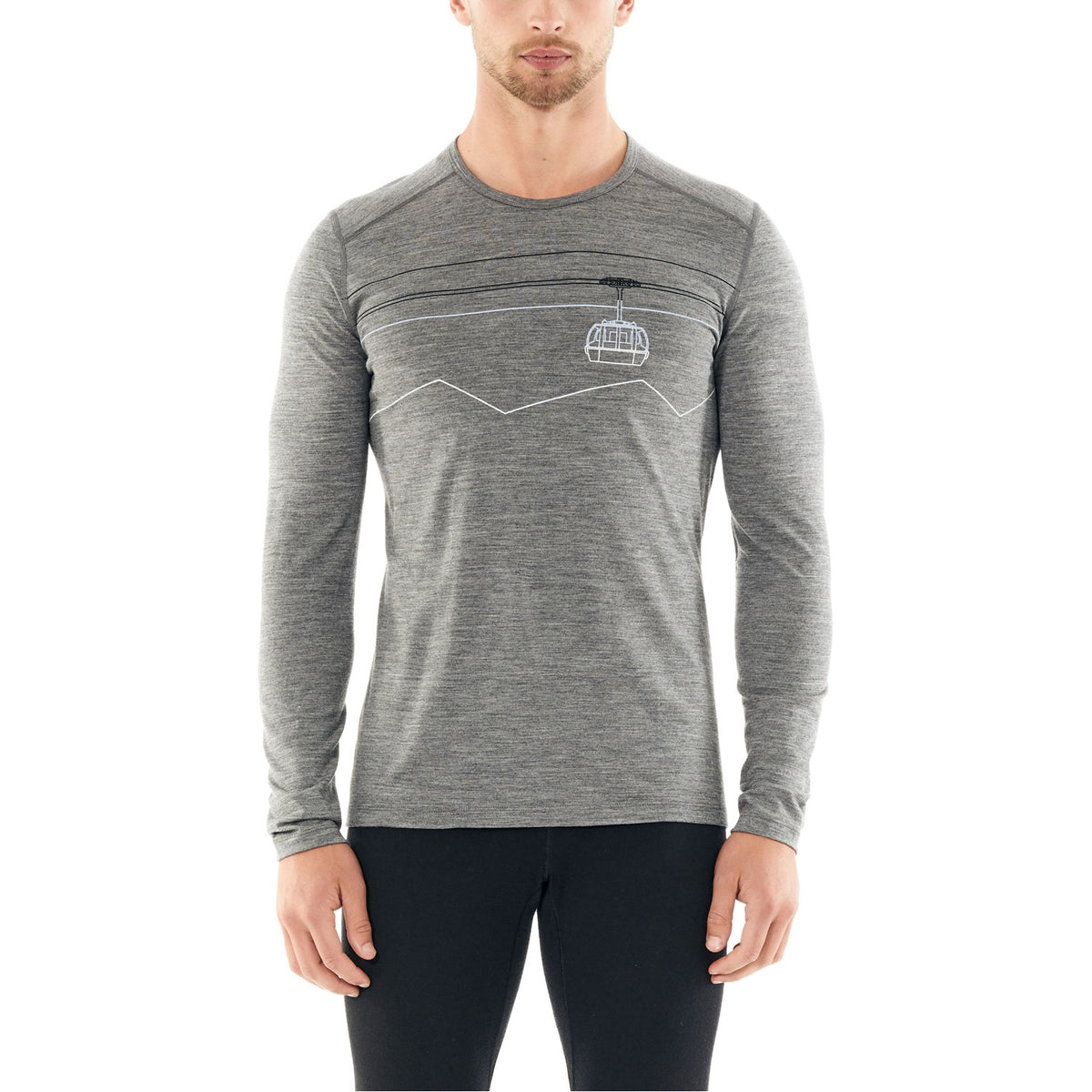 Mens 200 Oasis Peak to Peak Lift Long Sleeve Crewe Thermal Top Gritstone Heather