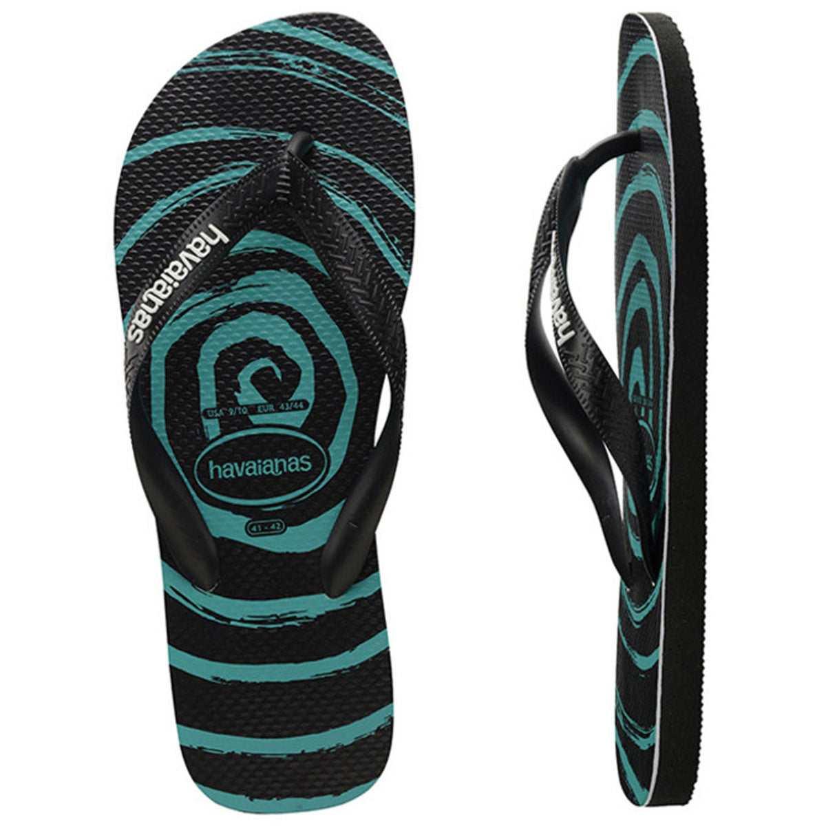 Kids Top Print Whirl Thongs Black Black