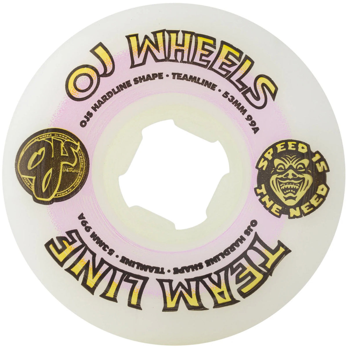 53mm Team Line Original White Purple/Yellow Hardline 99a Skateboard Wheels