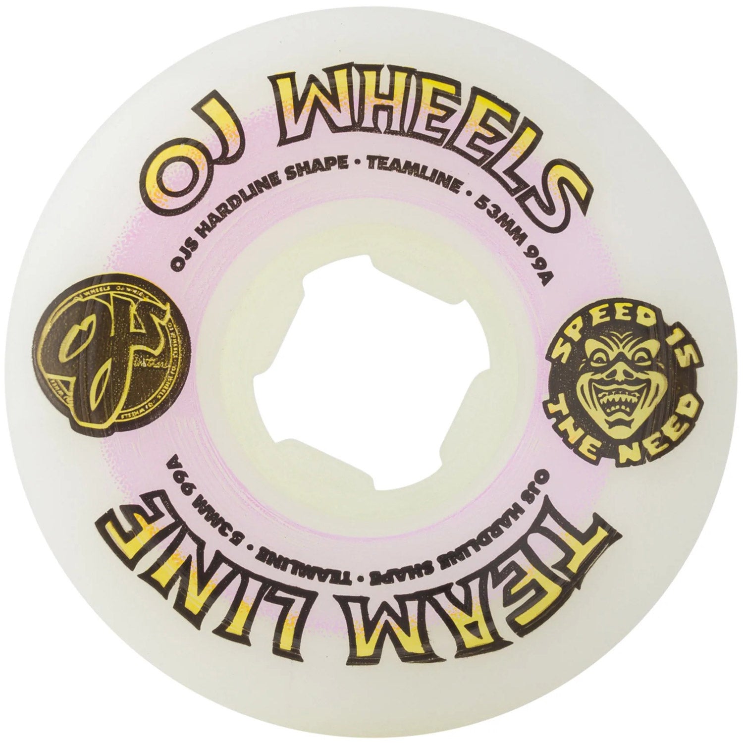 53mm Team Line Original White Purple/Yellow Hardline 99a Skateboard Wheels