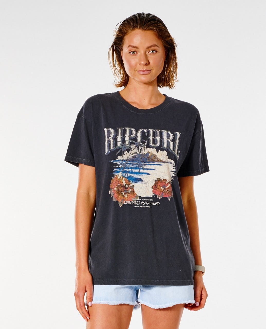 Rip Curl Authentic Surf Oversized Tee Washed black