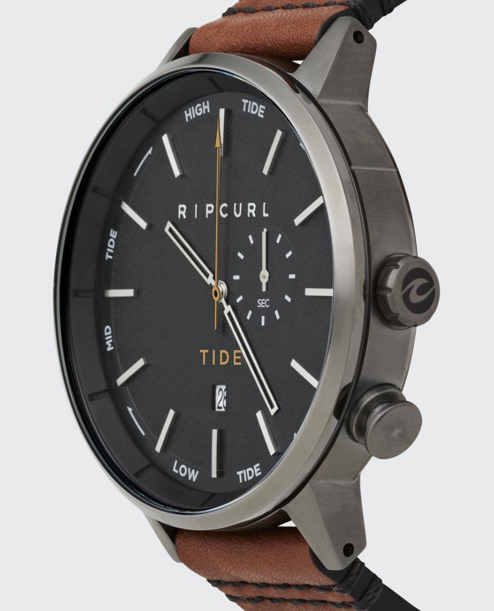 Rip Curl Detroit Analogue Leather Tide Watch Gunmetal