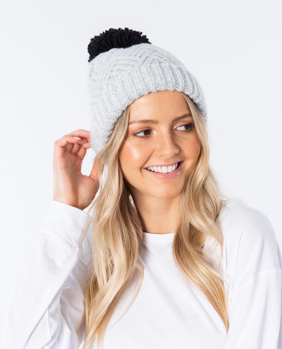Rip Curl Groundswell Pom Pom Beanie Light grey heather