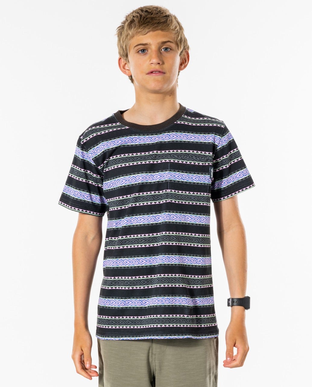 Rip Curl Melting Summer Stripe Tee - Boys (8-16 years) Washed black