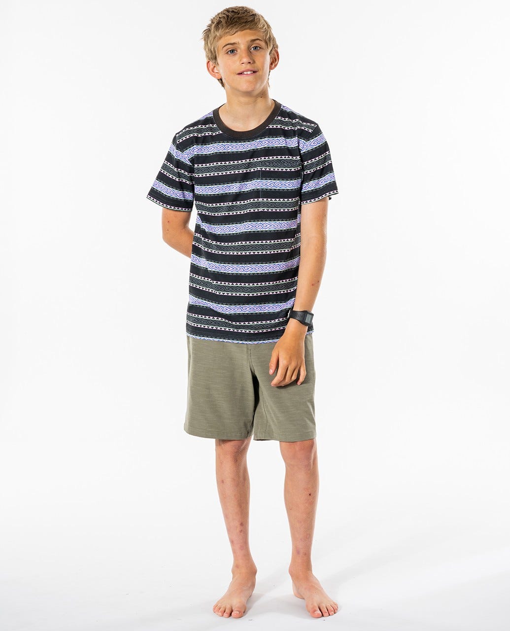 Rip Curl Melting Summer Stripe Tee - Boys (8-16 years) Washed black