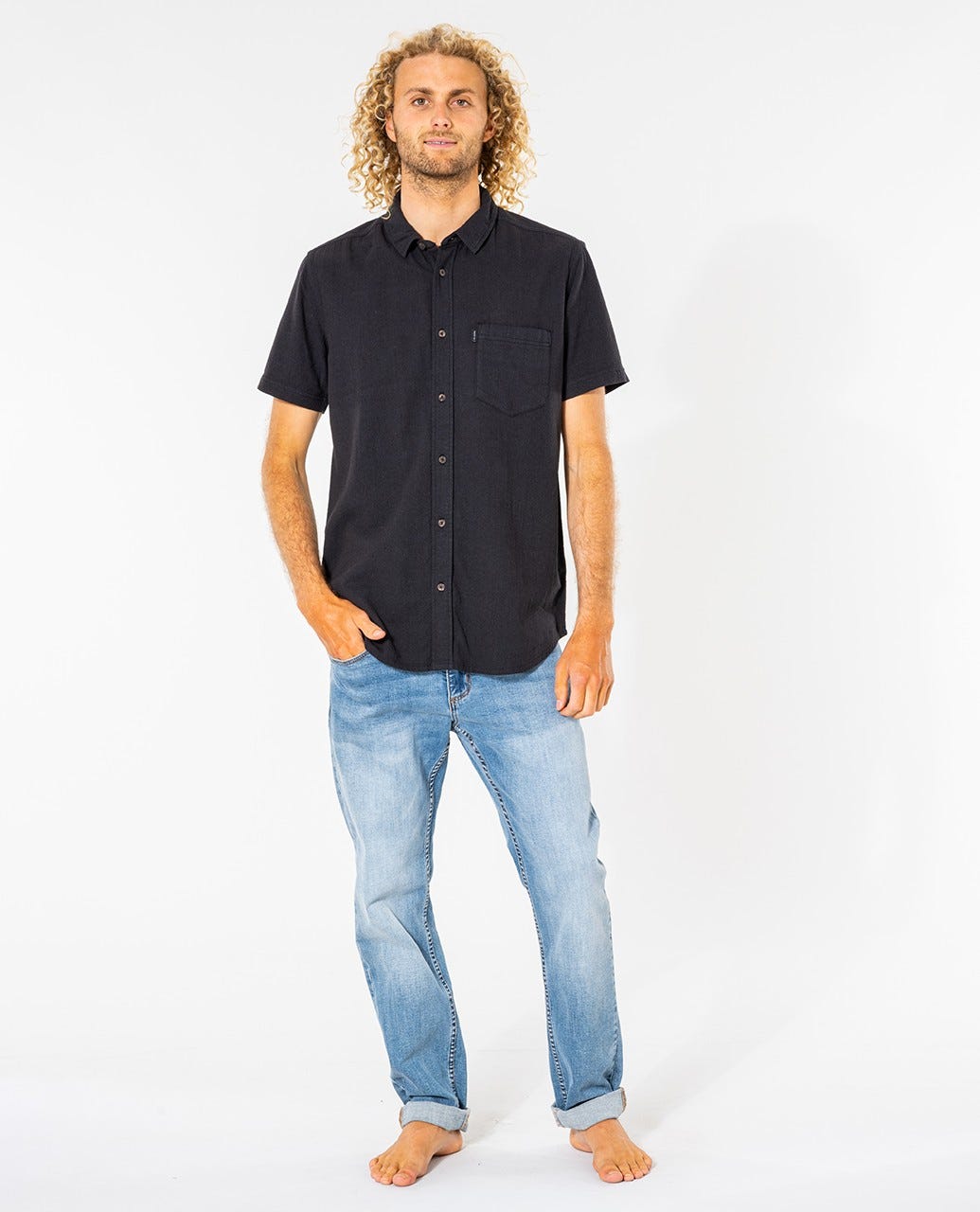 Rip Curl Washed Short Sleeve Shirt Washed black