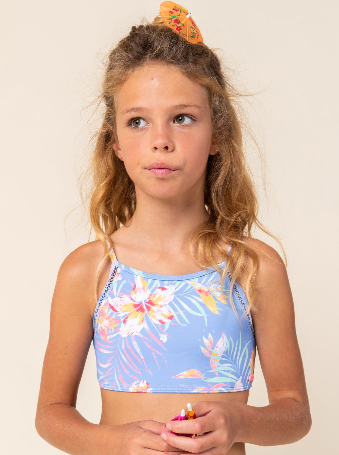 Roxy Girls 8-16 The Heart Flower Crop Top Bikini Set Lavender Lustre Vintage Flow S