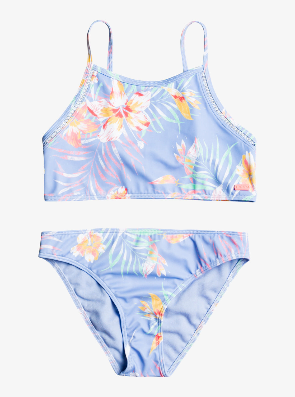 Roxy Girls 8-16 The Heart Flower Crop Top Bikini Set Lavender Lustre Vintage Flow S