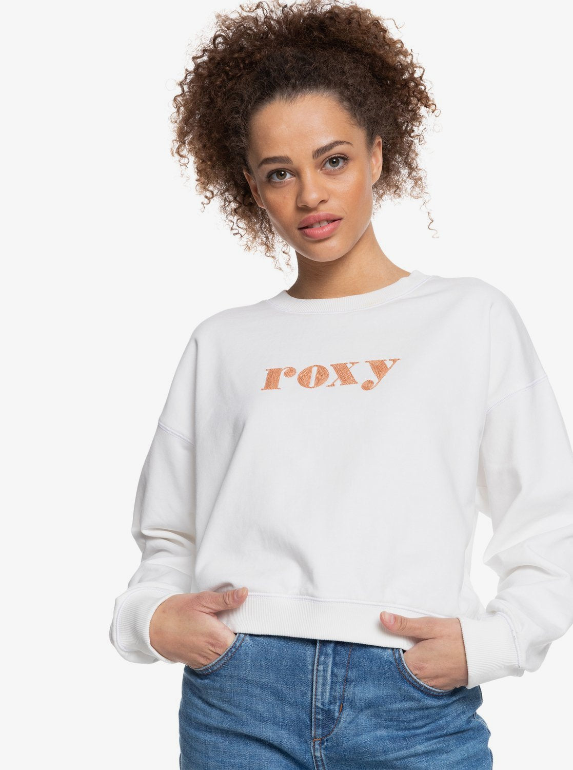 Roxy Womens Break Away Organic Fleece Jumper Snow white