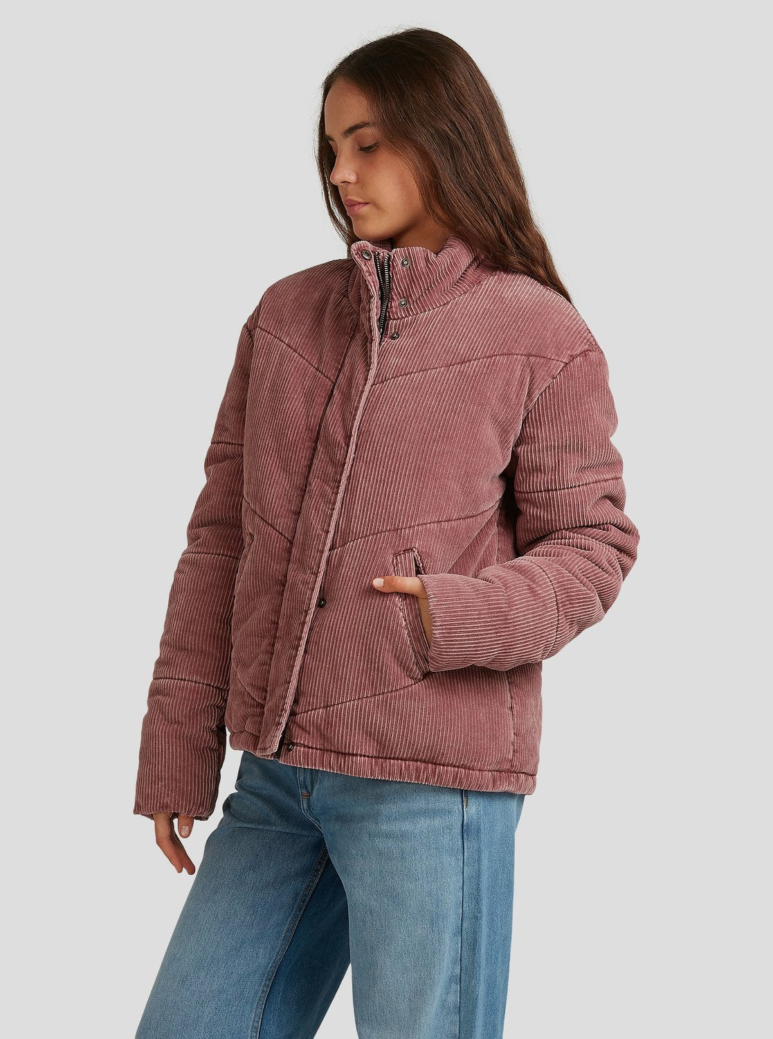 Roxy Womens Cross The Line Corduroy Puffer Jacket Marsala
