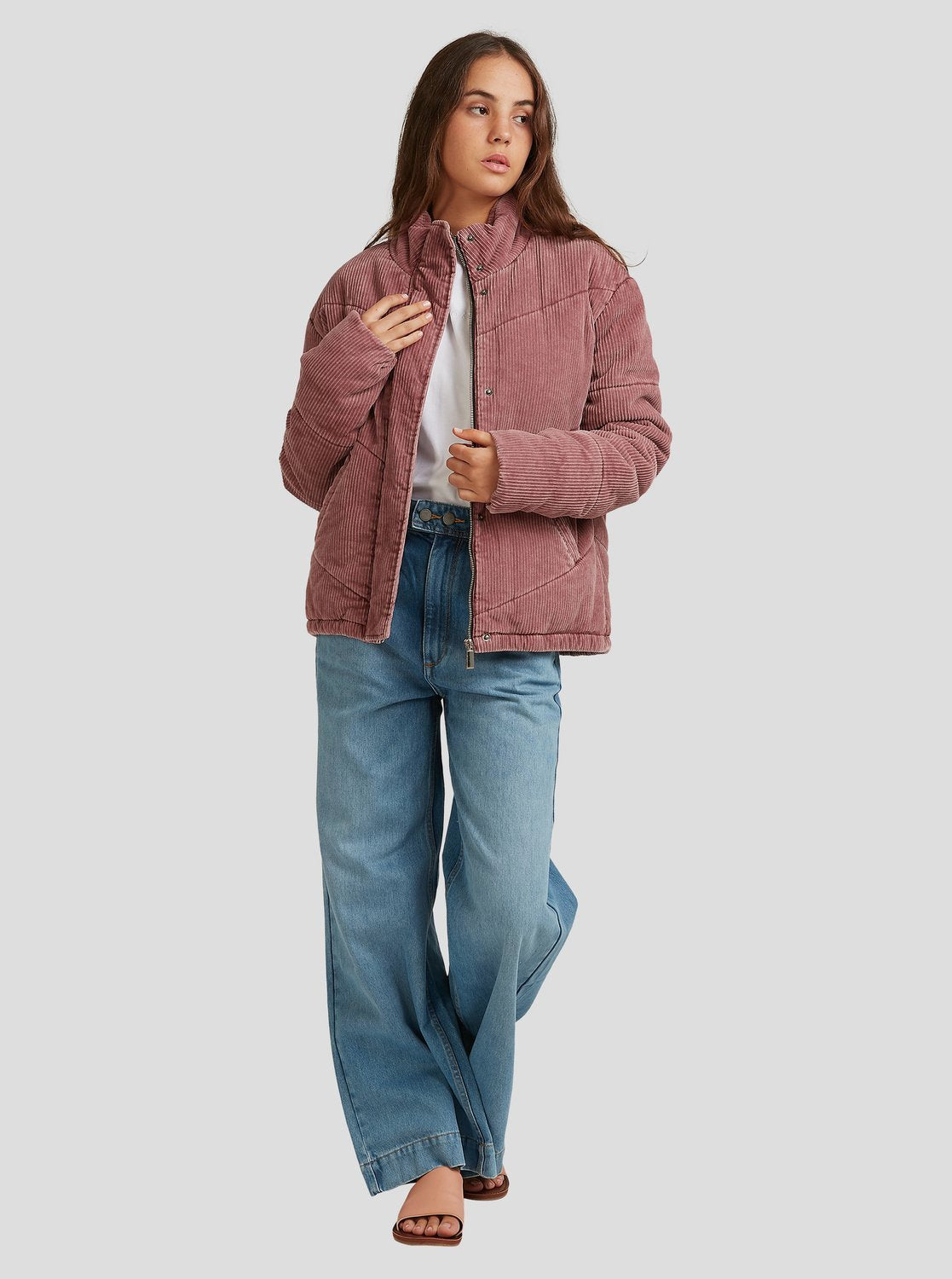 Roxy Womens Cross The Line Corduroy Puffer Jacket Marsala