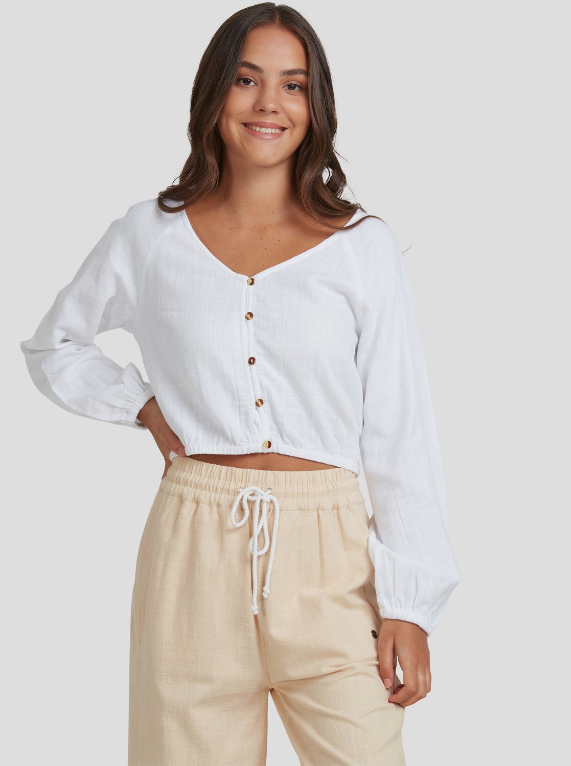 Roxy Womens Florence Long Sleeve Top Bright white