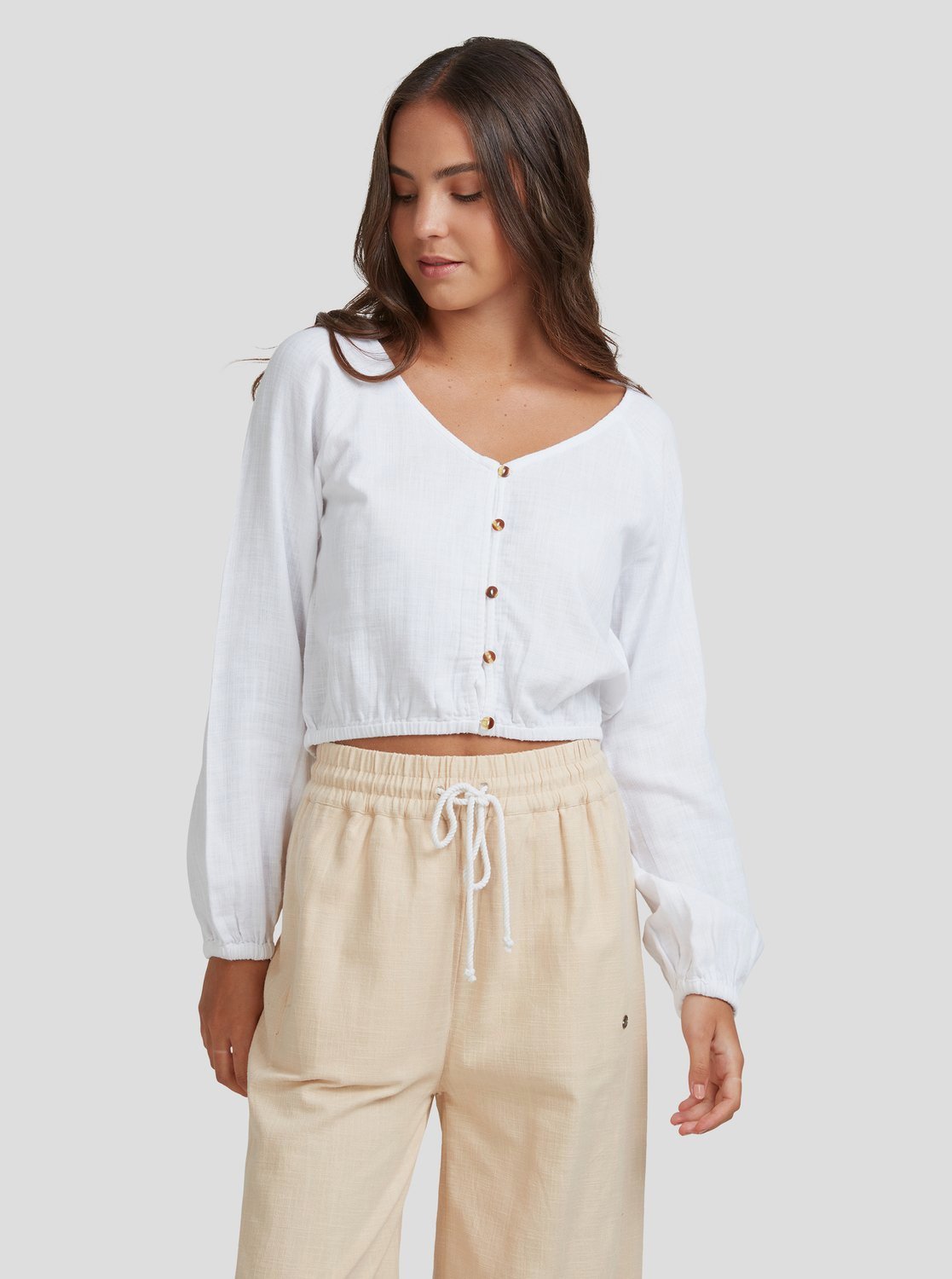 Roxy Womens Florence Long Sleeve Top Bright white