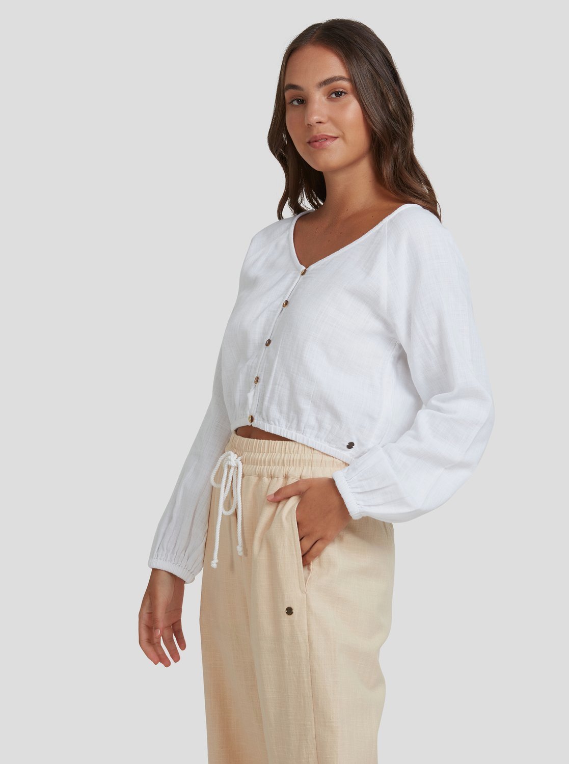 Roxy Womens Florence Long Sleeve Top Bright white