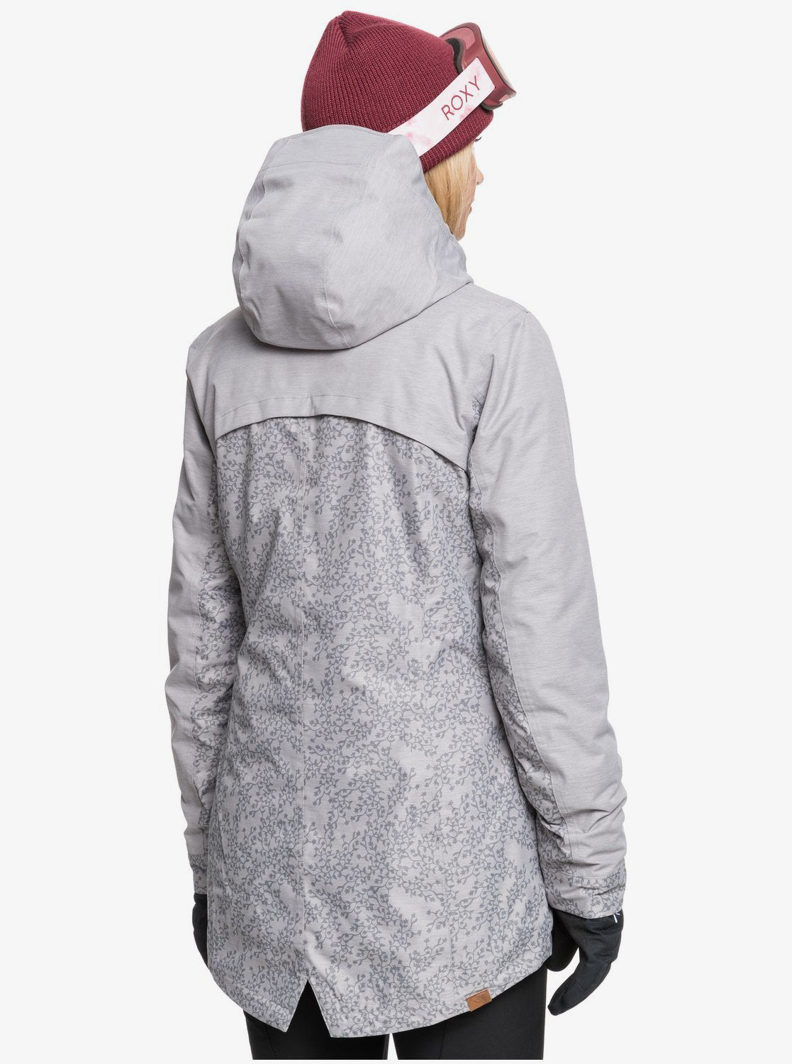 Roxy Womens Stated Parka Snow Jacket Heather grey blurry flowers