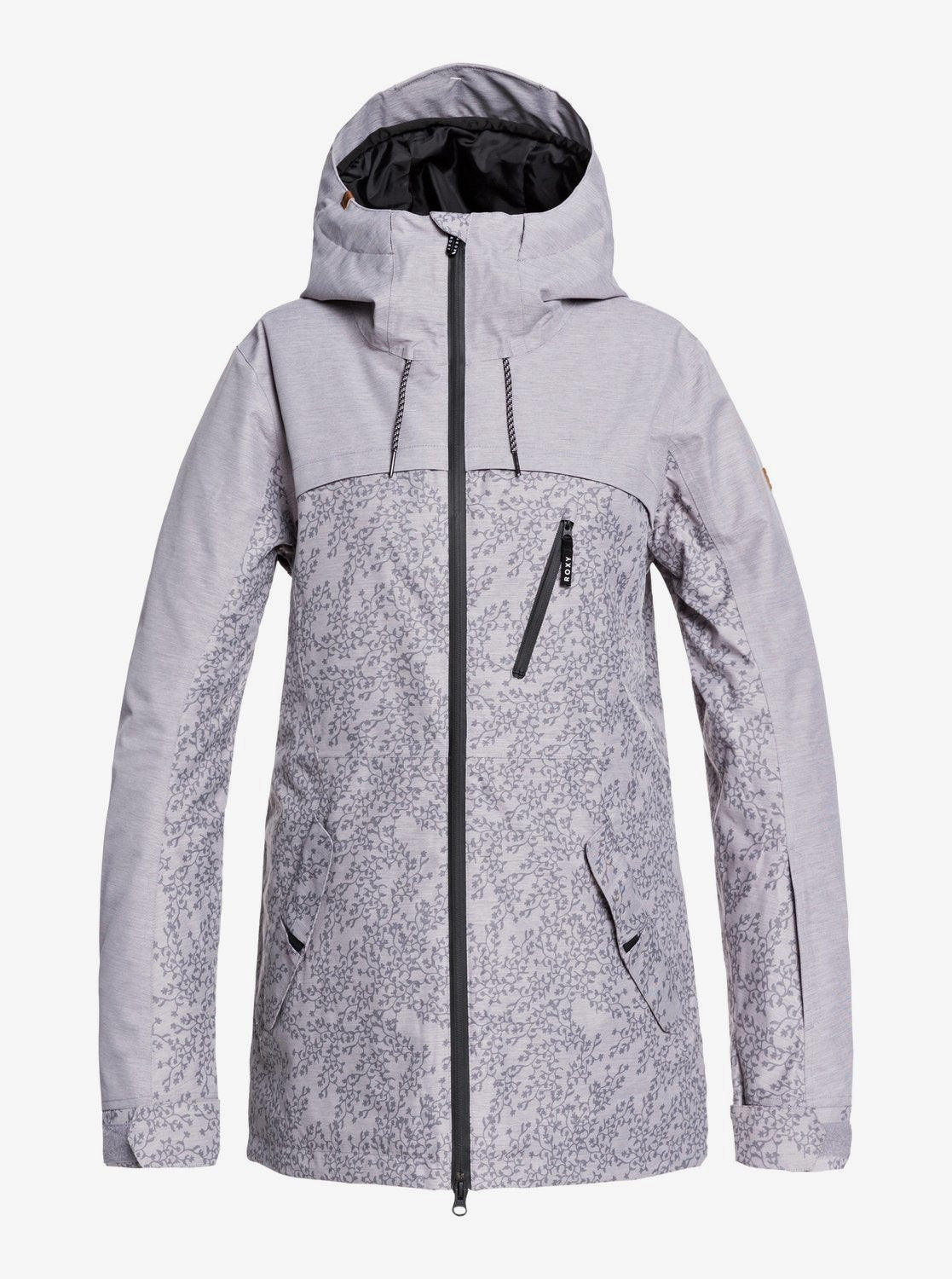 Roxy Womens Stated Parka Snow Jacket Heather grey blurry flowers