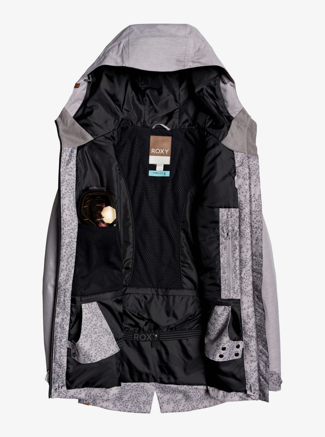 Roxy Womens Stated Parka Snow Jacket Heather grey blurry flowers