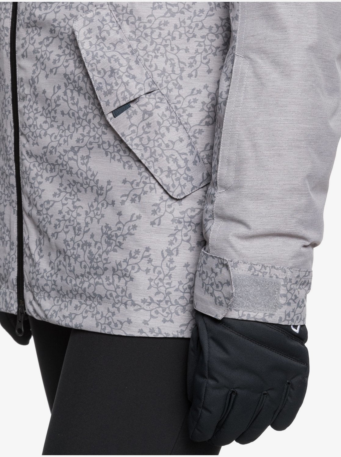 Roxy Womens Stated Parka Snow Jacket Heather grey blurry flowers