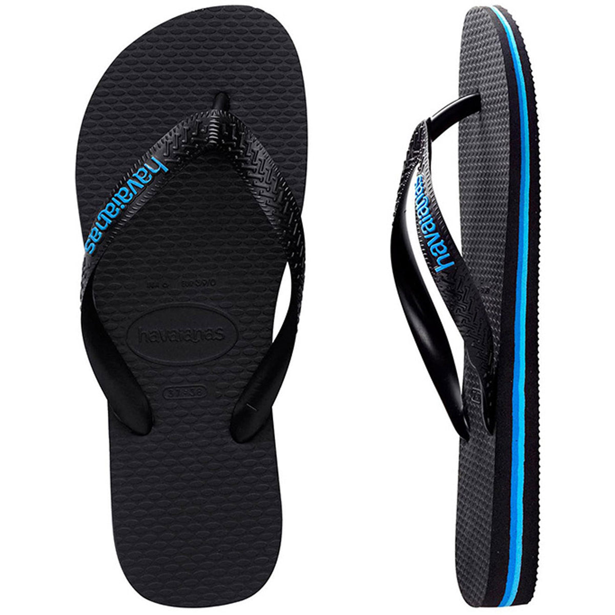 Rubber Logo Thongs Black Blue