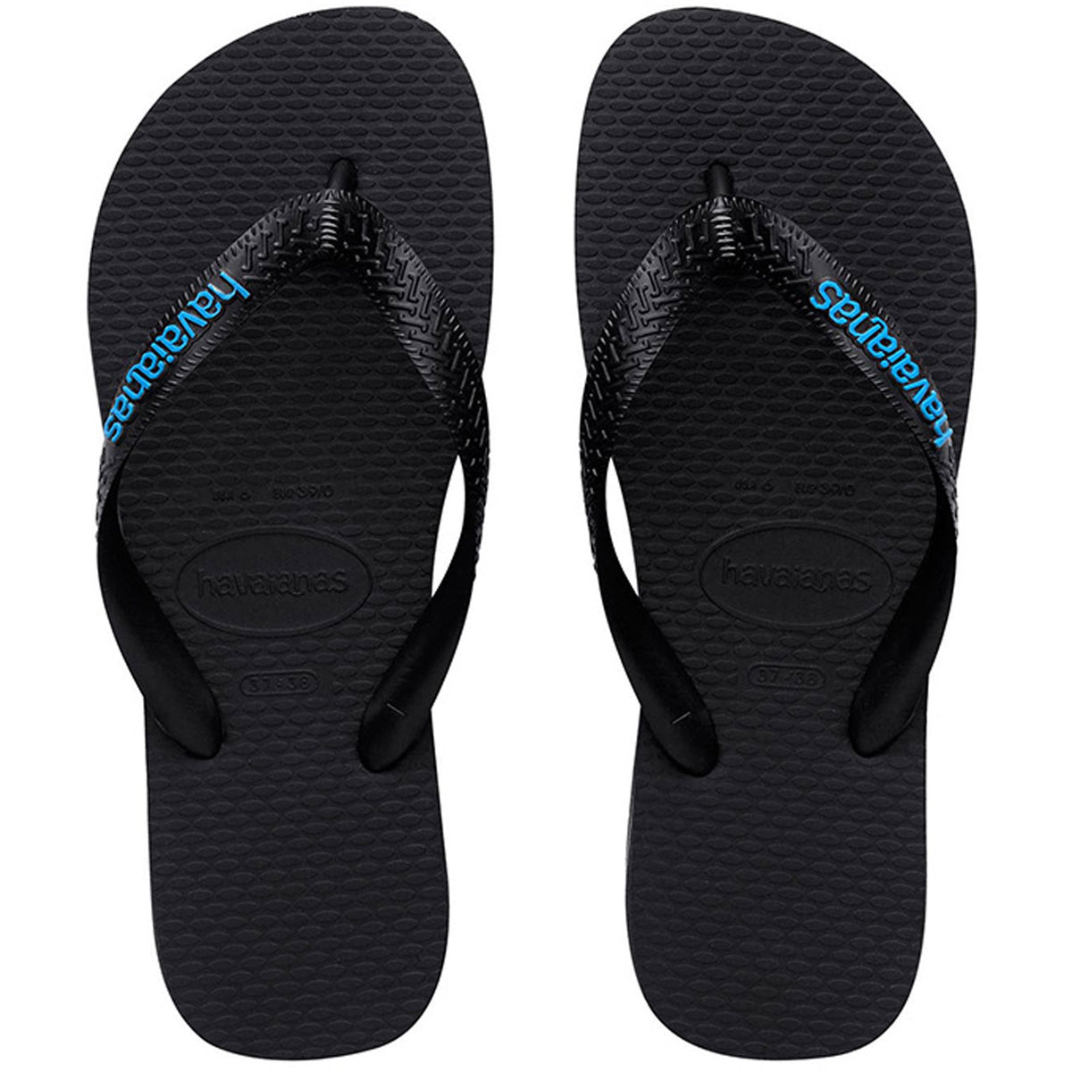 Rubber Logo Thongs Black Blue