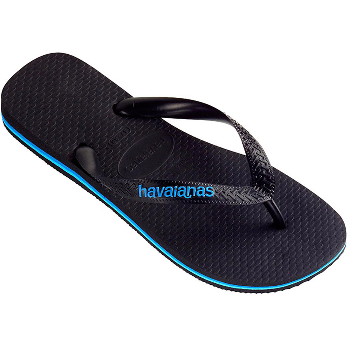 Rubber Logo Thongs Black Blue
