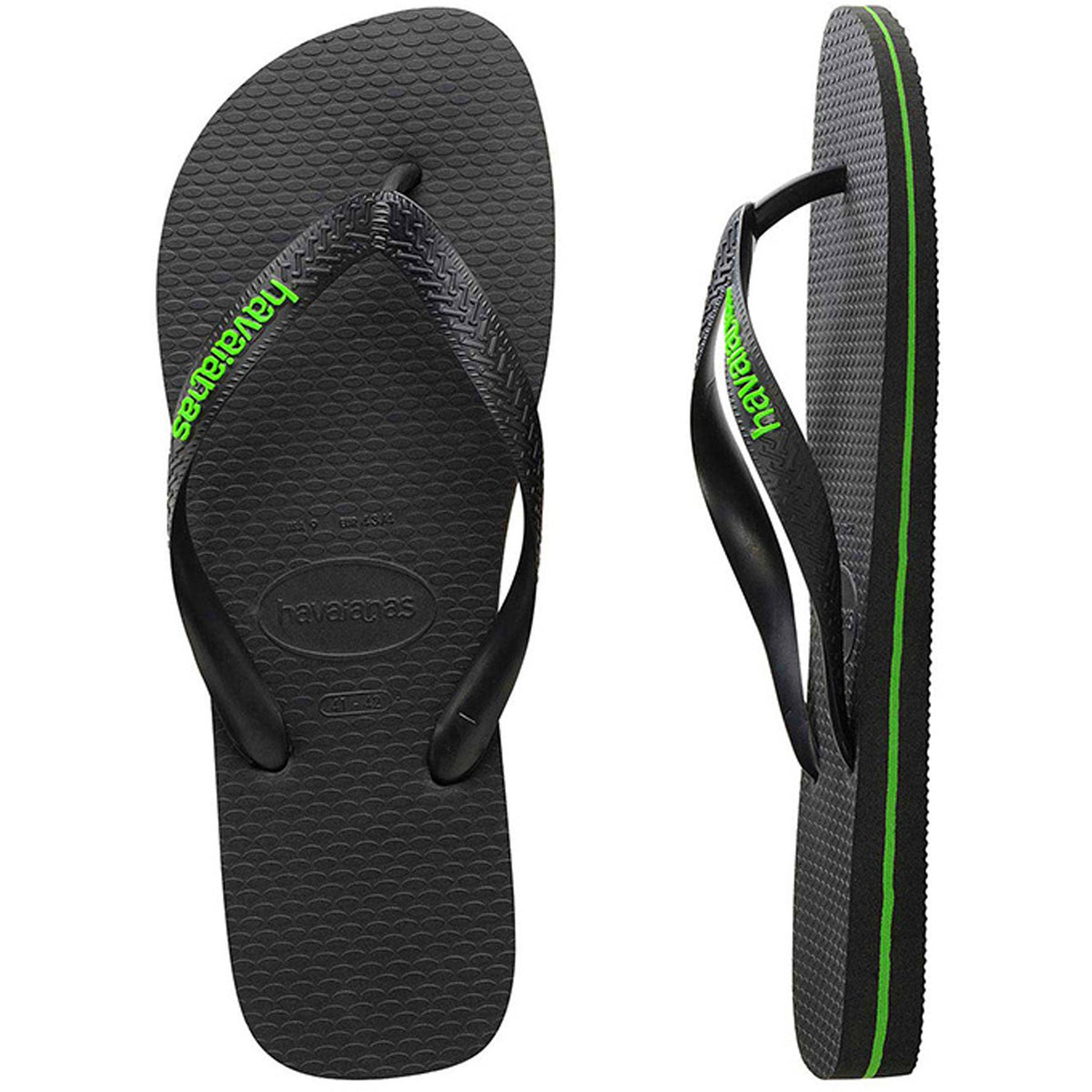 Rubber Logo Thongs Black Neon Green