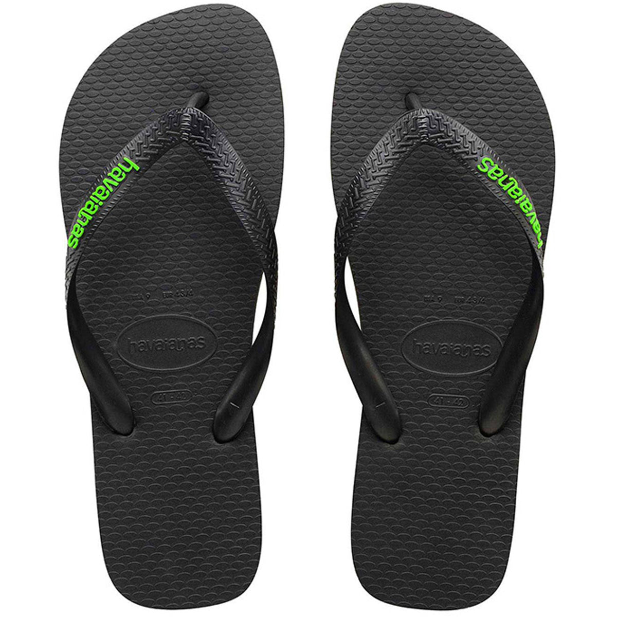 Rubber Logo Thongs Black Neon Green