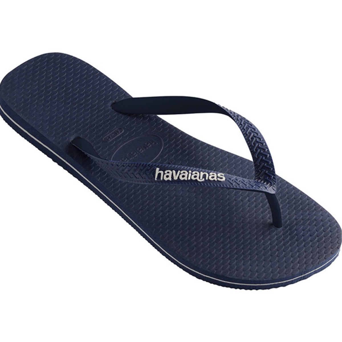 Rubber Logo Thongs Navy Blue White