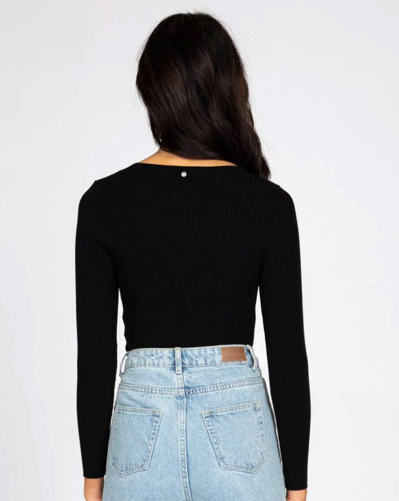 Rusty Charis Low Neckline Long Sleeve Knit Top Black