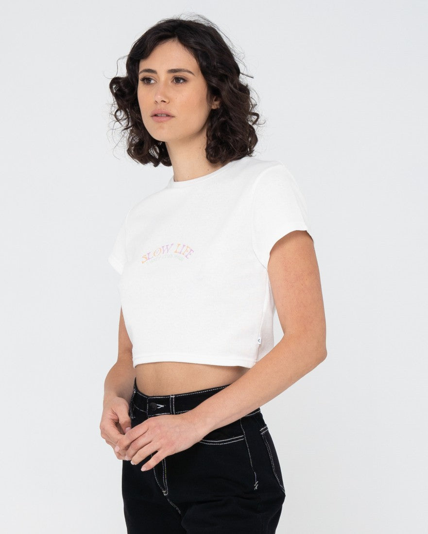 Rusty Slow Life Baby Fit Crop Tee WHITE
