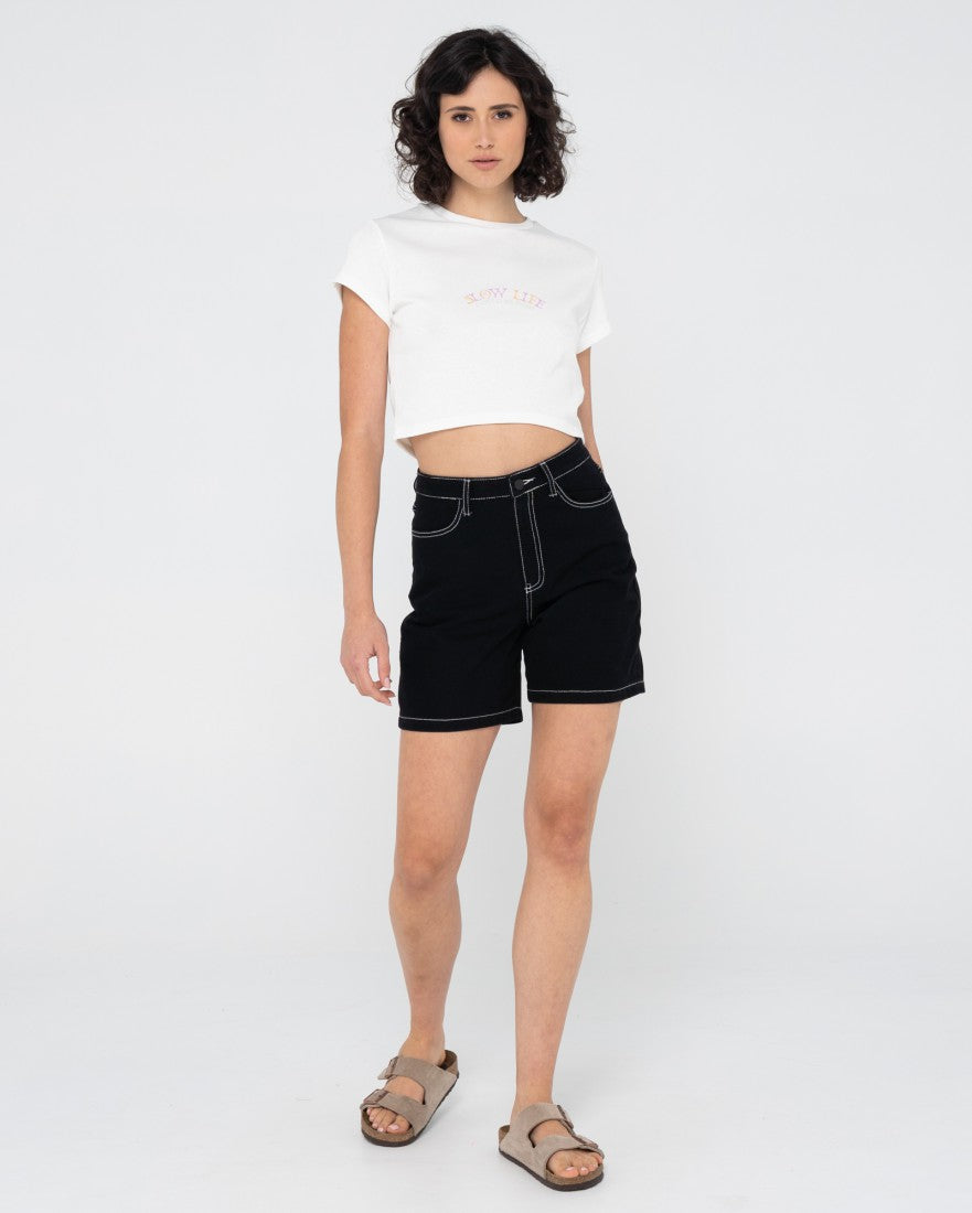 Rusty Slow Life Baby Fit Crop Tee WHITE