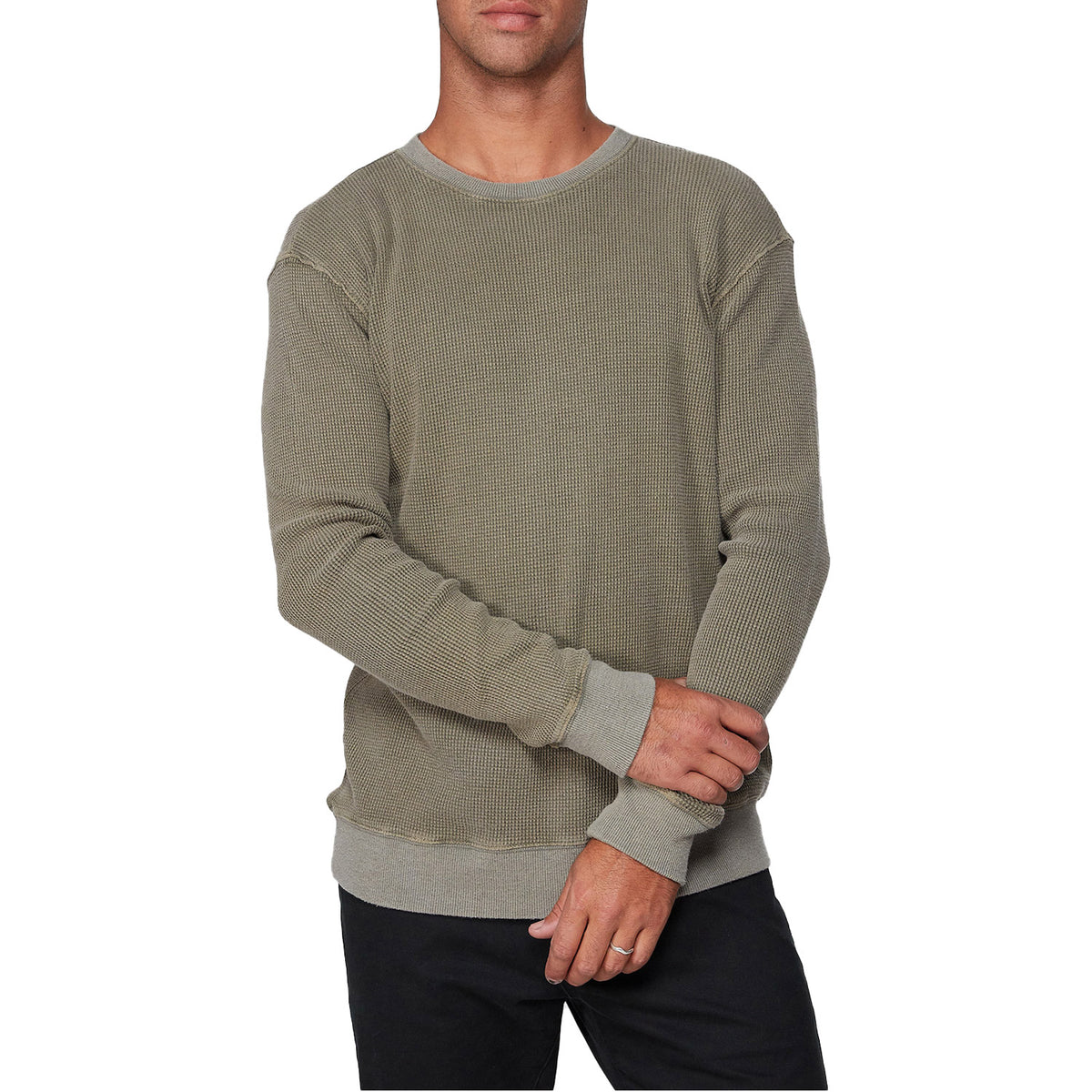 Rvca Carded Waffle Crew Dusty Olive