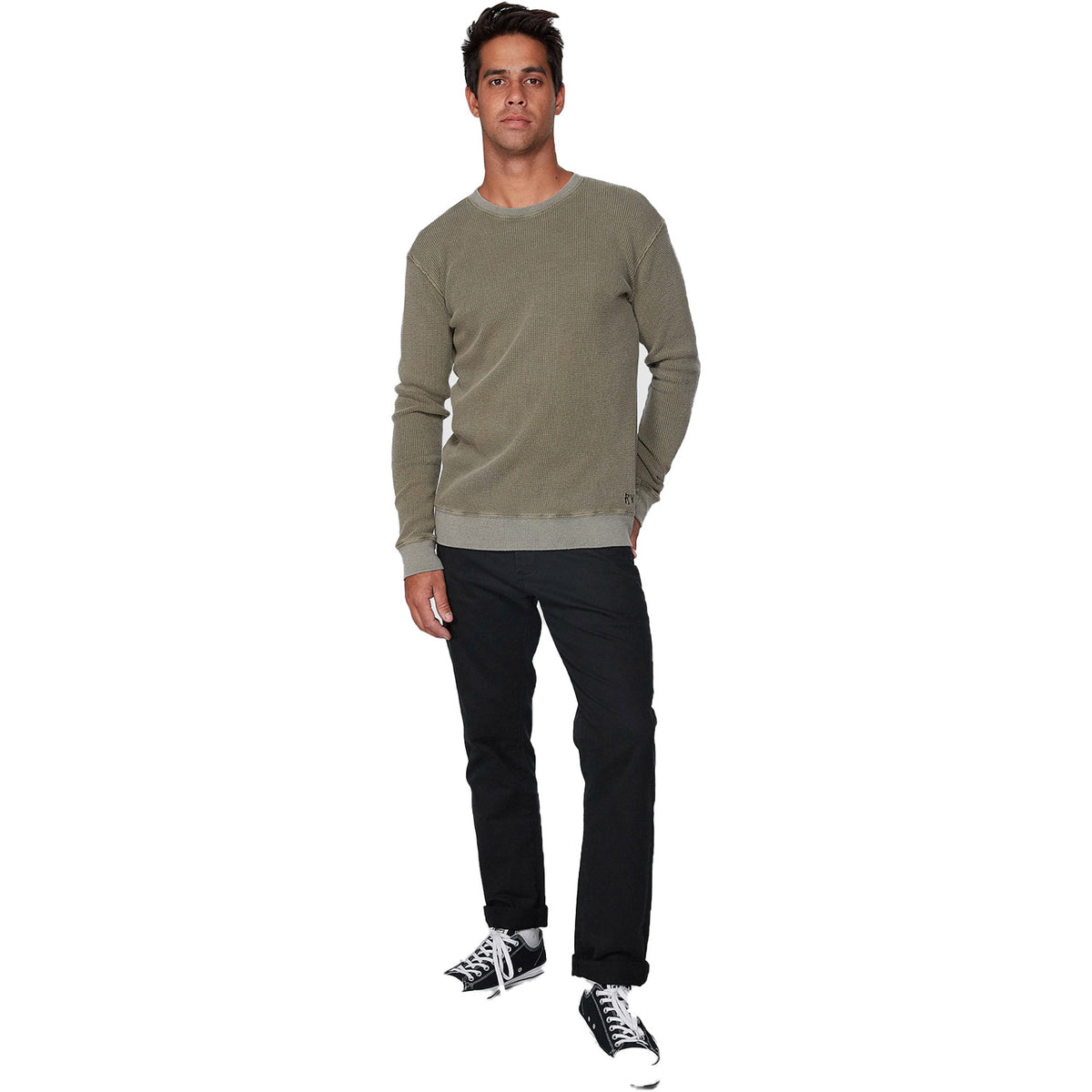 Rvca Carded Waffle Crew Dusty Olive
