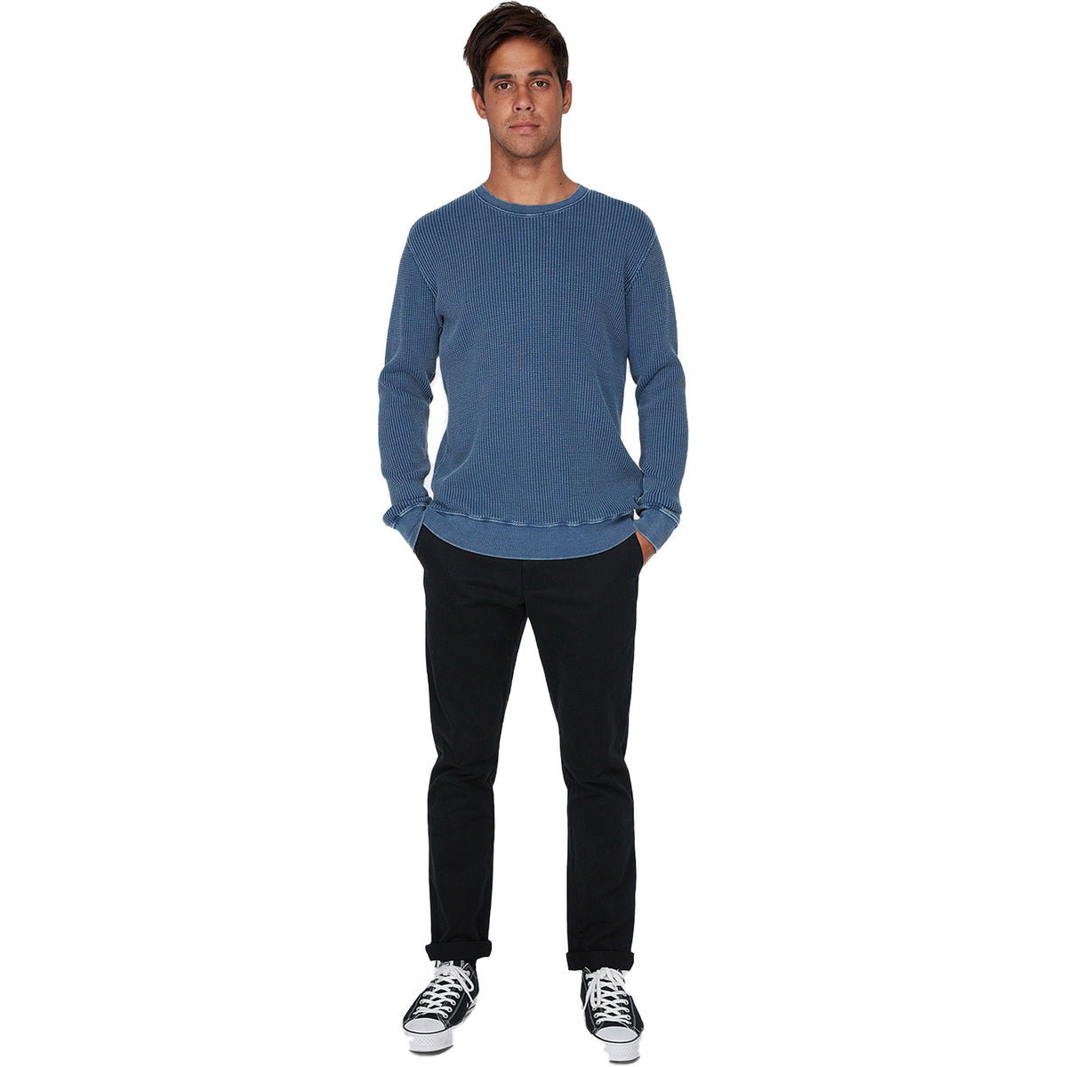 Rvca Carded Waffle Crew Seattle Blue