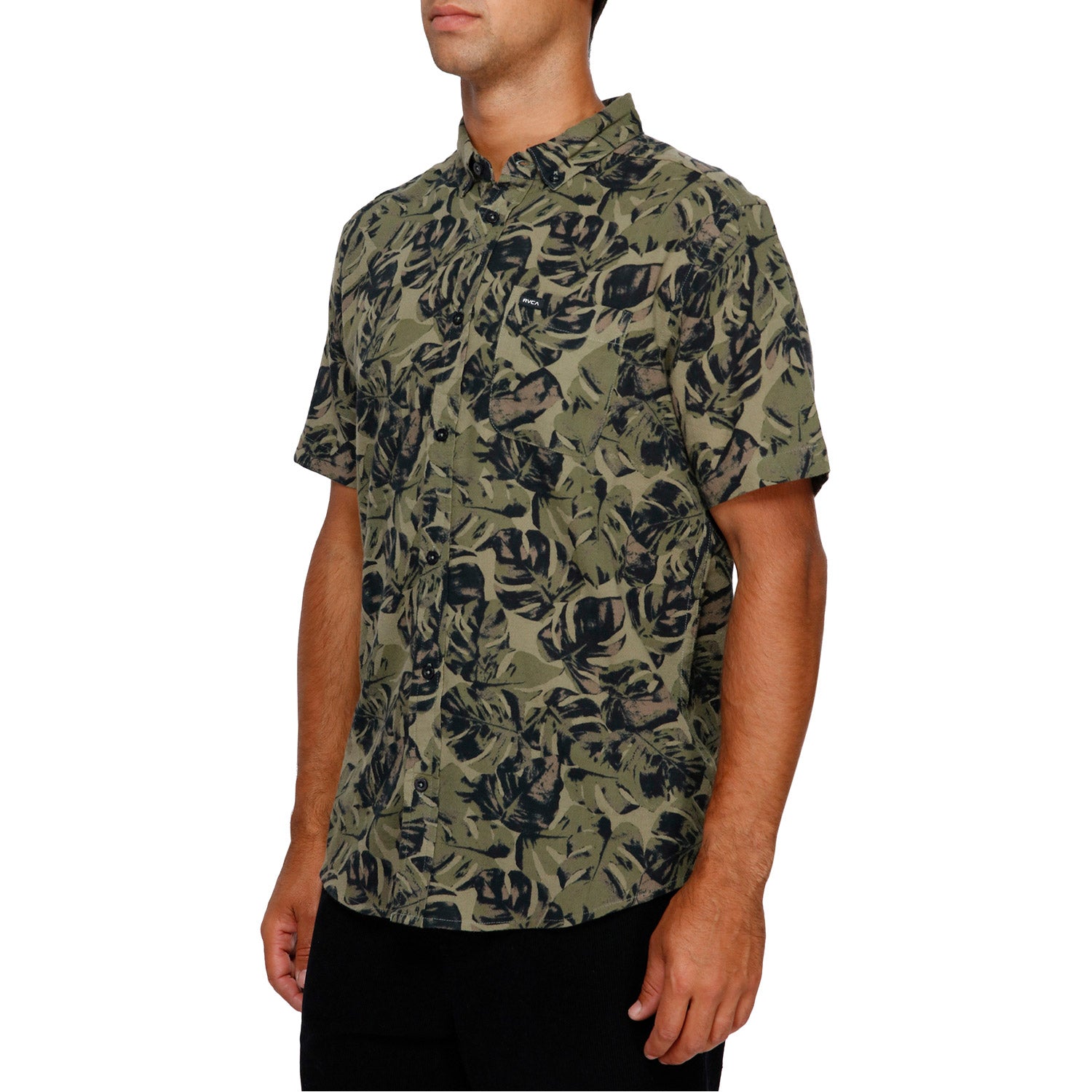 RVCA Leaf Camo Short Sleeve Shirt Black