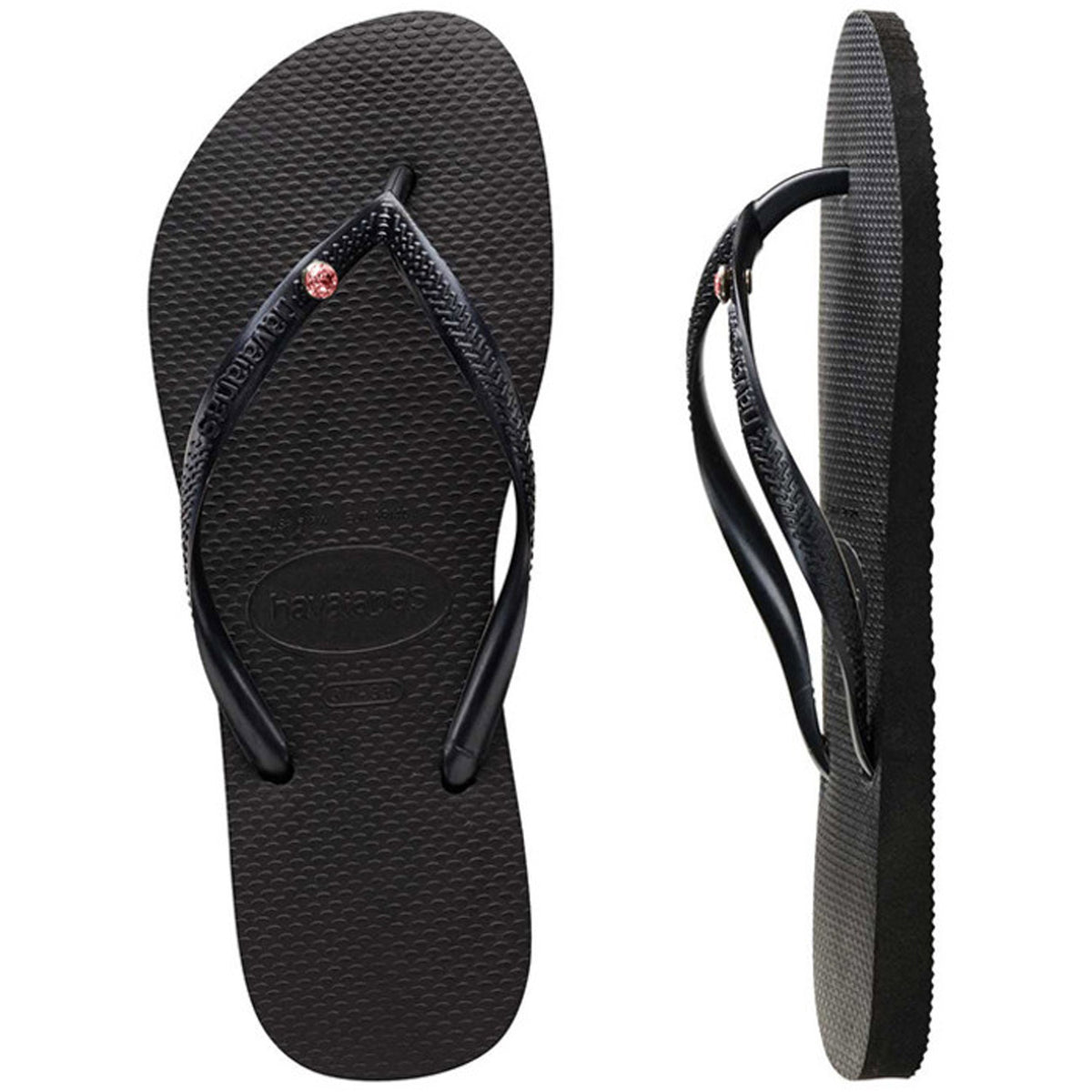 Slim Coloured Crystal Thongs Black Light Rose