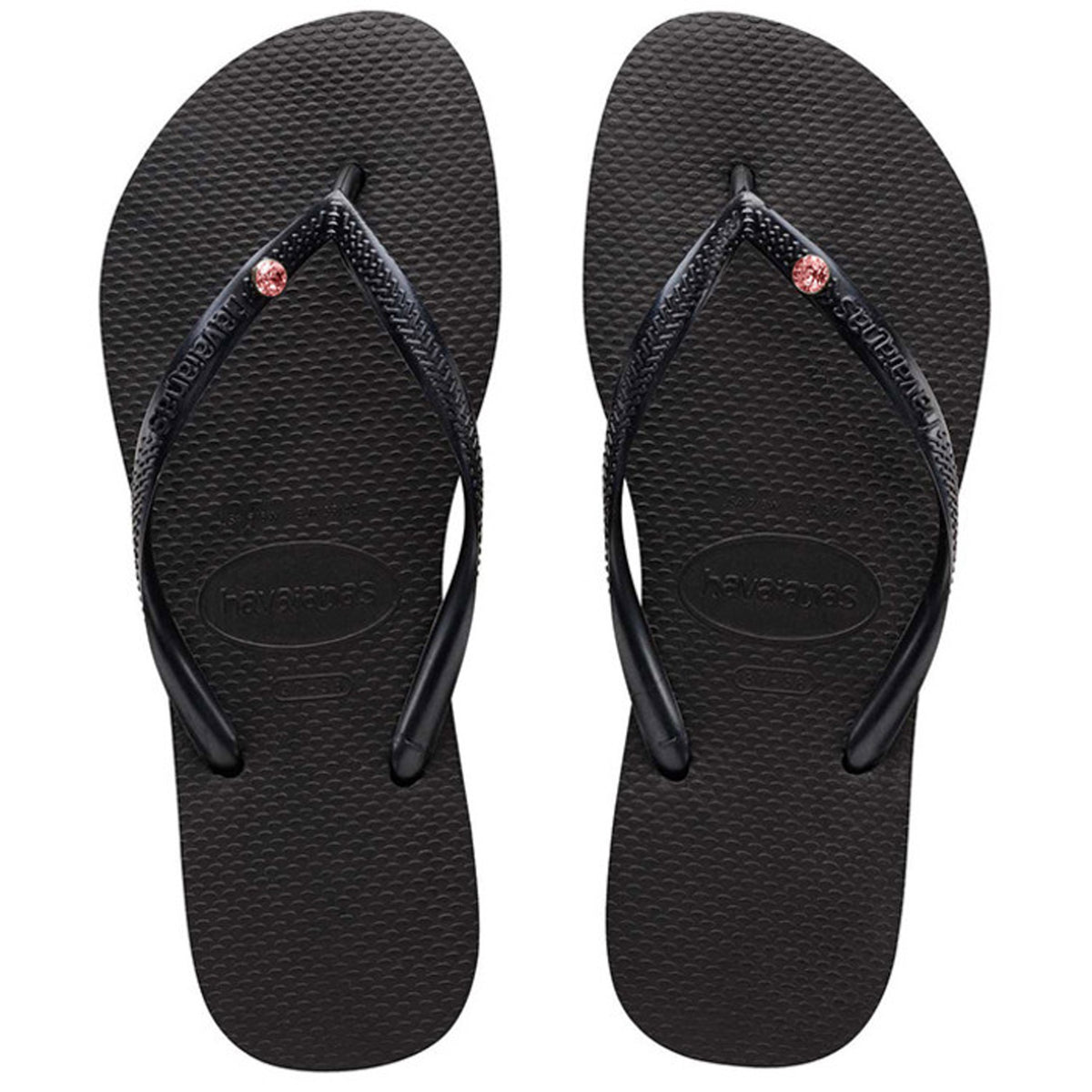 Slim Coloured Crystal Thongs Black Light Rose