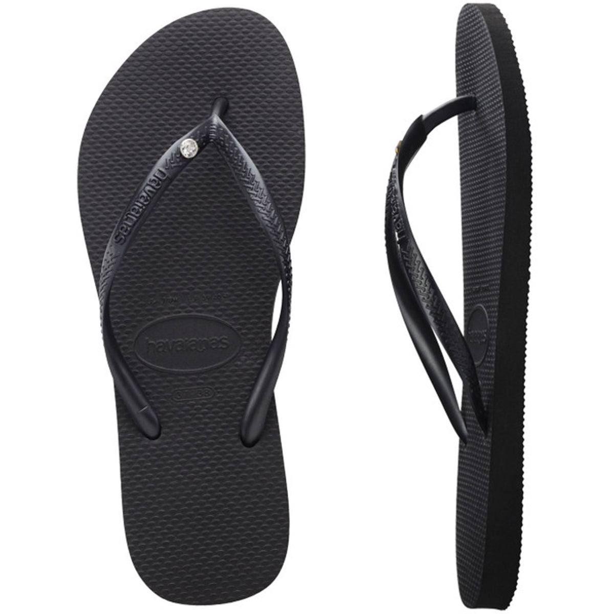 Slim Crystal Thongs Black