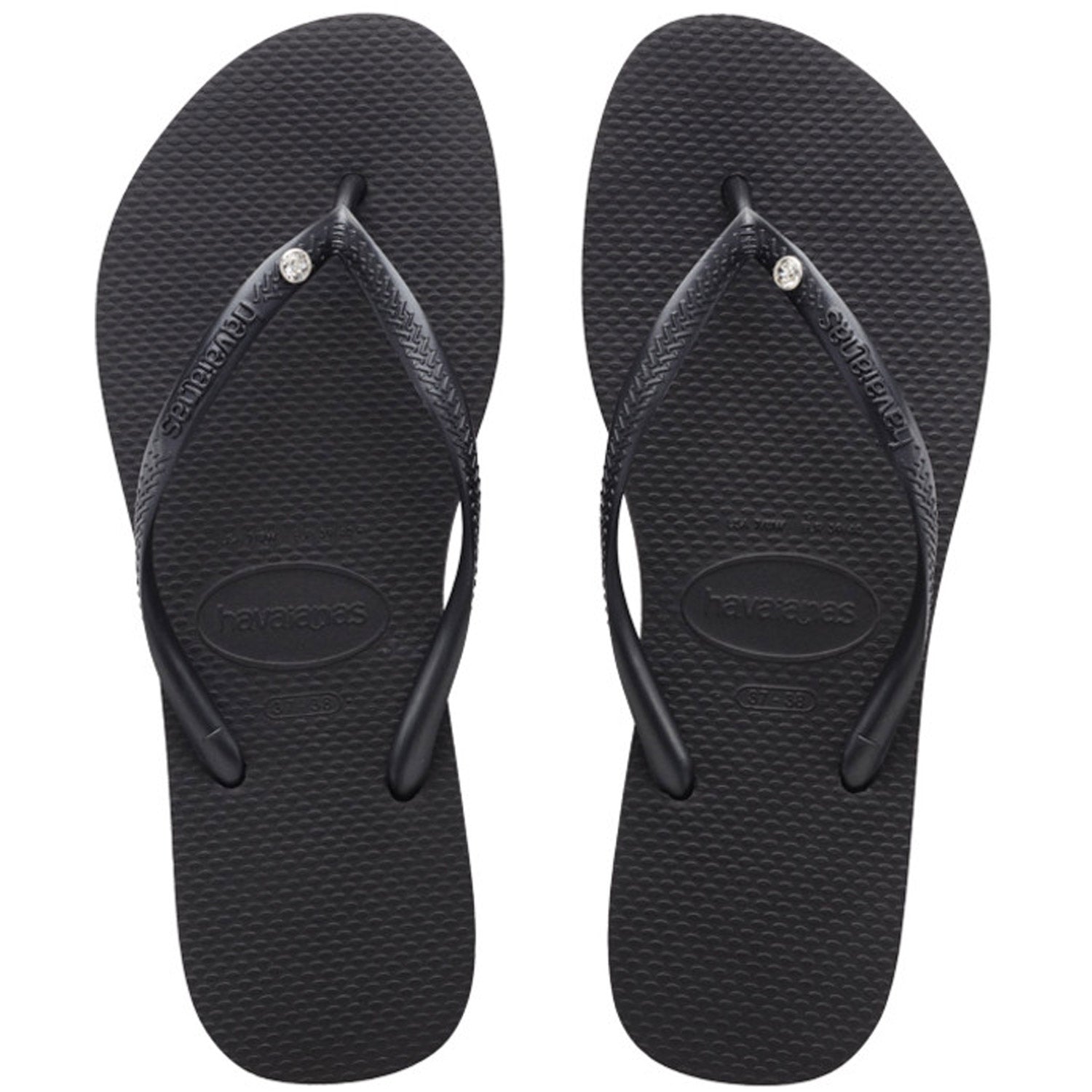 Slim Crystal Thongs Black